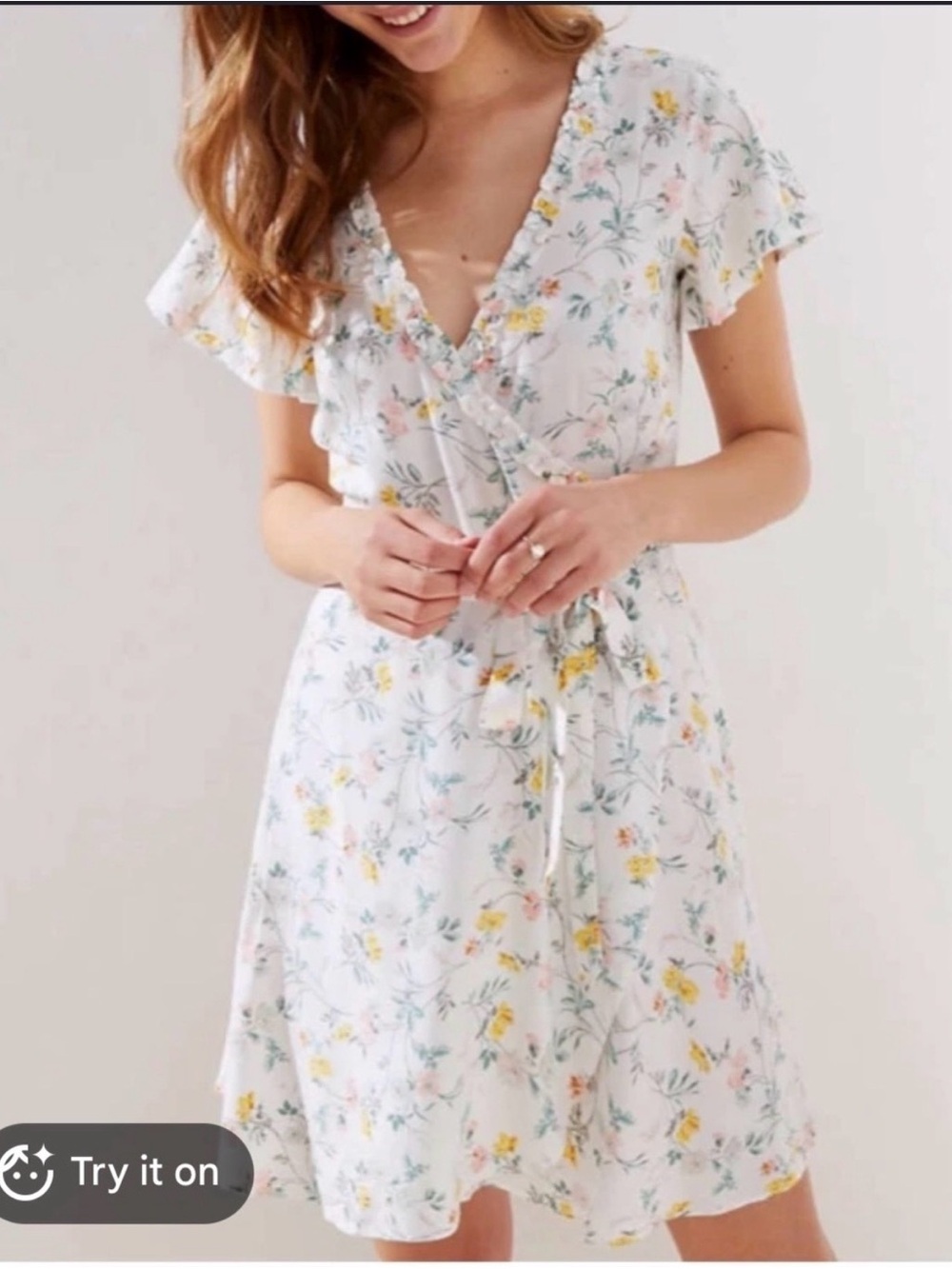 LOFT Floral Wrap Sundress in White and Yellow